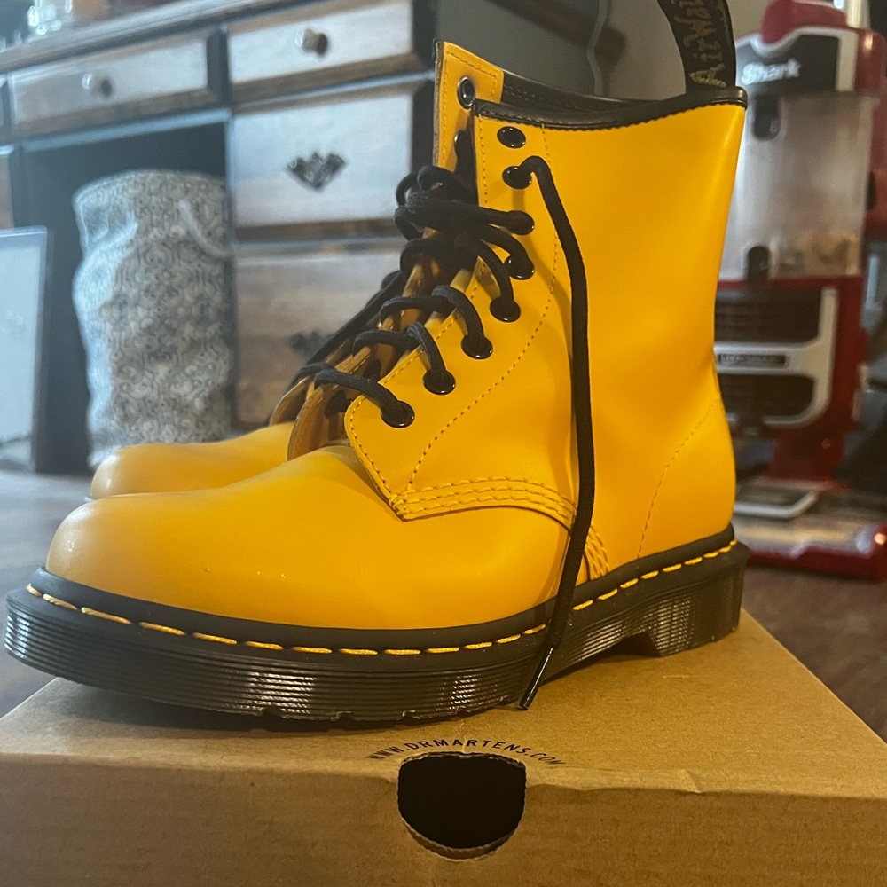 Yellow dr martens.  Never worn still in box